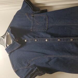 Women Dark Blue Denim Button-Up Shirt